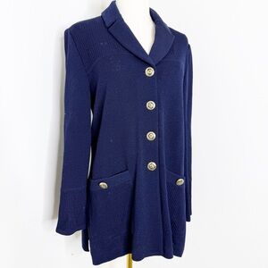 St John Basics Navy Knit Cardigan Gold Button Jacket Size 6